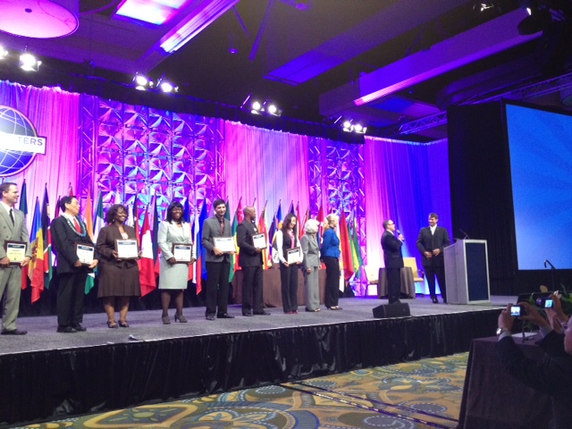 Yan up on stage with fellow contestants at the semi-finals contest at the International Conference in Orlando-2012